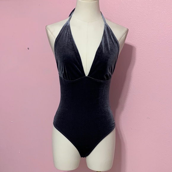 La Hearts Tops - LA HEARTS Blue Velvet Halter Bodysuit XS